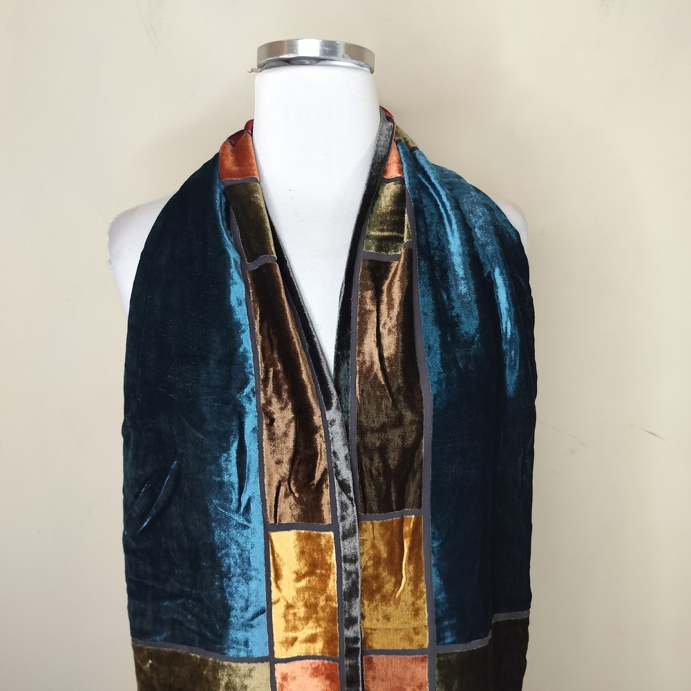 Echo Silk Blend Velvet Patchwork Scarf Jewel Tone… - image 2